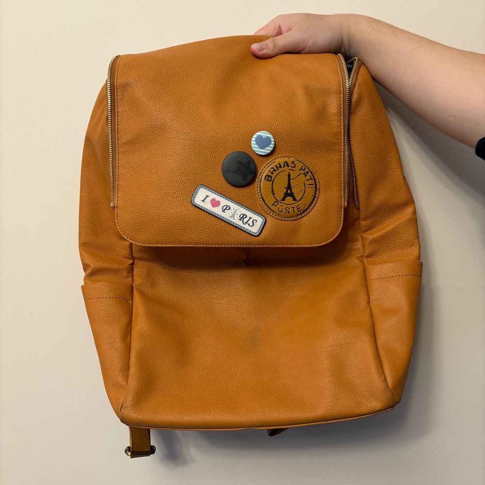 Leather Backpack with Patches from Korea